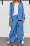 Women's Casual Solid Color Side Contrast Lapel Two-piece Suit