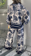 V-neck Printed Long-sleeved Casual Suit