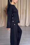 Women's Casual Round Neck Side Button Two Piece Suit