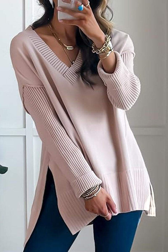 Women's V-neck Slit Knit Blouse