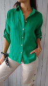 Women's Solid Color Button-down Cotton Linen Blouse Cardigan Shirt