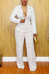 Women's Elegant Lace Blazer And Trousers Commuter Suit