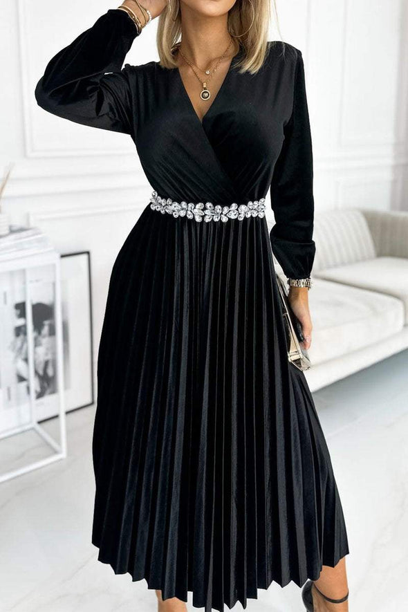 Women's Casual Solid Color Velvet Pleated Dress