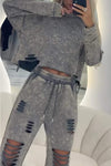 Ladies Fashionable Washed Distressed Casual Suit