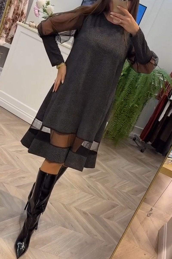 Women's Round-neck Long-sleeved Mesh Dress