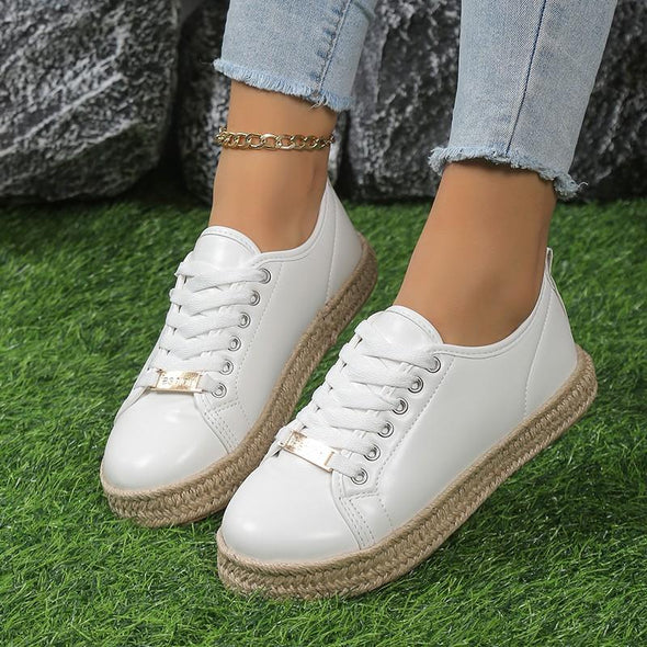 Round Toe Lace-up Mid-heel Platform Shoes