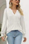 Women's Casual V-neck Solid Color Long-sleeved T-shirt