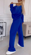 Round Neck Long Sleeve Solid Color Two Piece Suit