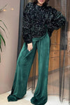 Women's Round Neck Sequined Top and Trousers Set