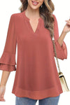 Women's Casual V-neck Solid Color Chiffon T-shirt