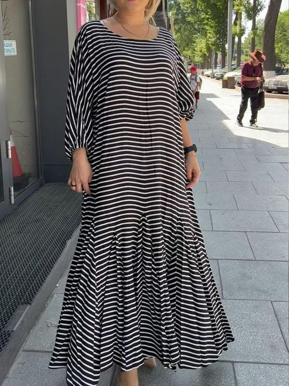 Striped irregular large skirt dress