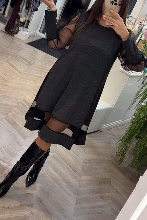 Women's Round-neck Long-sleeved Mesh Dress