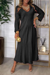 Women's V-neck Long-sleeved Satin Dress