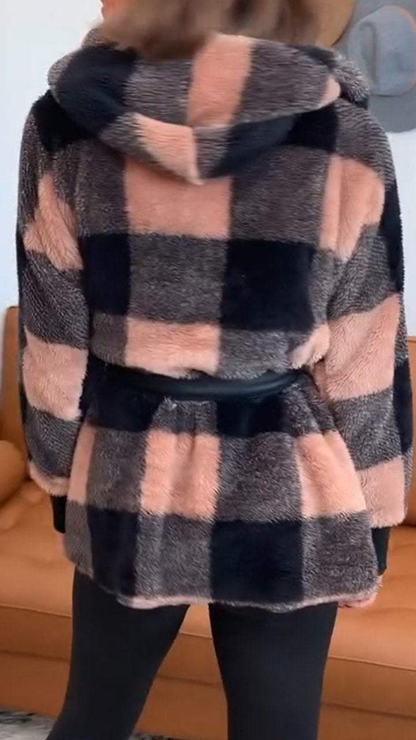 Women's Casual Plush Plaid Coats