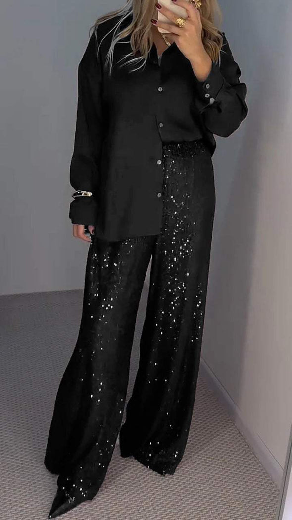 Women's Lapel Long Sleeve Sequin Fashion Suit