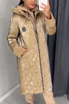 Women's Fashionable Glossy Hooded Mid-Length Cotton Coat