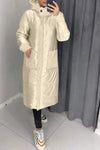 Women's Casual Warm Hooded Sequined Patchwork Long Cotton Jacket