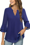 Women's Casual V-neck Solid Color Chiffon T-shirt