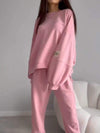 Women's Spring and Fall Solid Color Loose Crew-neck Hoodie Set