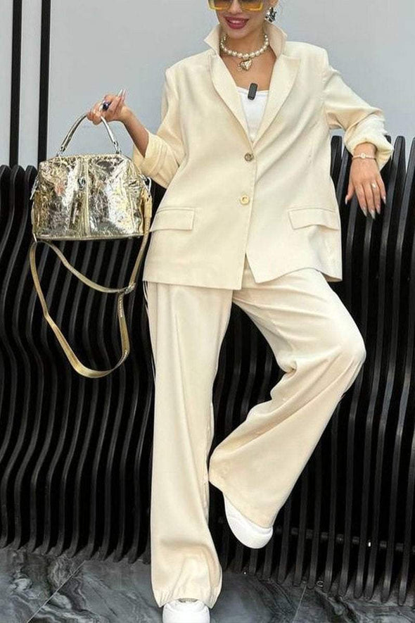 Women's spring and fall solid color casual lapel suit