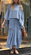 Women's Round Neck Mid-length Sleeve Casual Cotton and Linen Suit