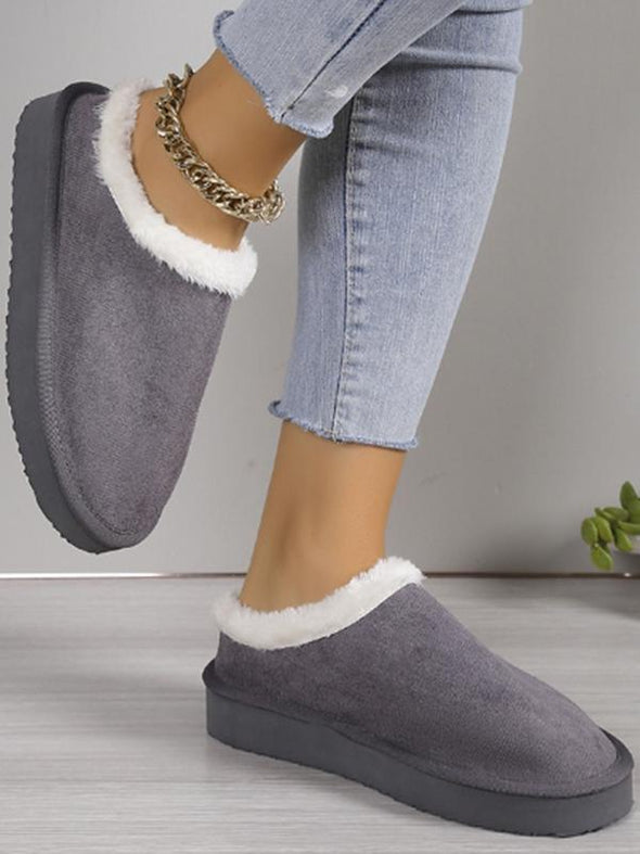 Women's Fashionable Solid Color Platform Slippers with Fur Lining Shoes