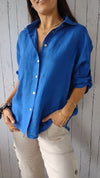 Women's Solid Color Button-down Cotton Linen Blouse Cardigan Shirt