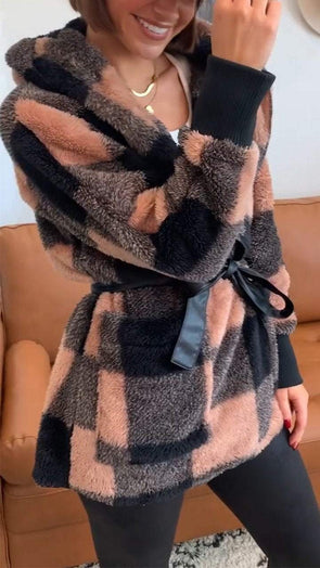 Women's Casual Plush Plaid Coats