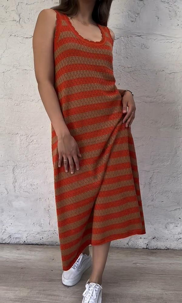 Women's Matching Striped Print Sleeveless Maxi Dress