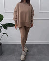 Women's Solid Color Casual Pullover Sweatshirt Two-piece Set