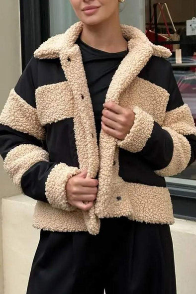 Women's Casual Solid Color Plush Patchwork Coat