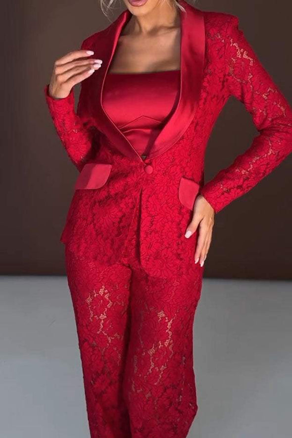 Women's Elegant Solid Color Lace Two-piece Suit