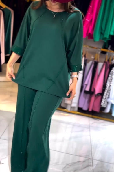 Women's Casual Sequined Top And Pants Suit