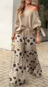 New Off-shoulder Bow Cuff Top Printed Wide Leg Pants Suit