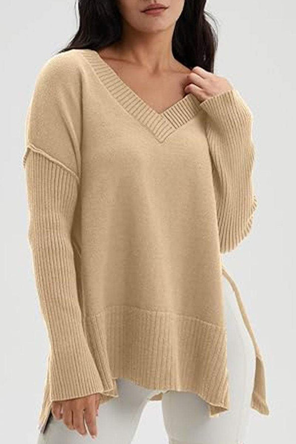 Women's V-neck Slit Knit Blouse