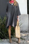 Casual solid color cotton and linen dress