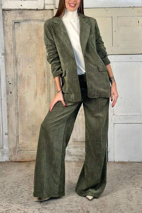 Women's Casual Lapel Corduroy Two-piece Suit