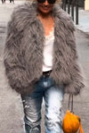 Women's Fashionable Solid Color Lapel Faux Fur Winter Short Coat