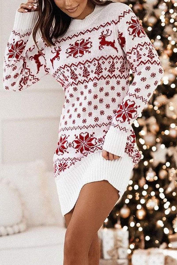 Christmas Elk Snowflake Long Sleeve Sweater