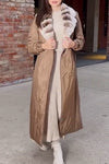 Women's fur collar waist tie down overcoat