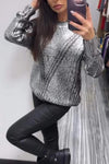 Women's Casual Round Neck Metallic Knitted Sweater