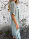 Cotton and Linen V-neck Midi Dress