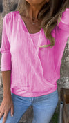 Solid Color Round Neck Mid-sleeve Top