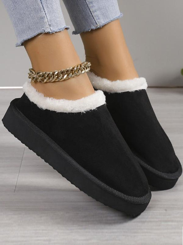 Women's Fashionable Solid Color Platform Slippers with Fur Lining Shoes