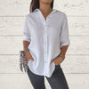 Women's Solid Color Button-down Cotton Linen Blouse Cardigan Shirt