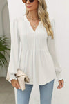 Women's Casual V-neck Solid Color Long-sleeved T-shirt