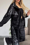 Women's Casual Velvet Leopard Print Zipper Two-piece Suit