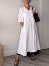 Women's V-neck Solid Color Mid-length Sleeve Dress