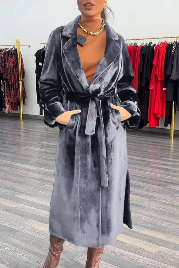 Women's Solid Color Lace-up Long Coat