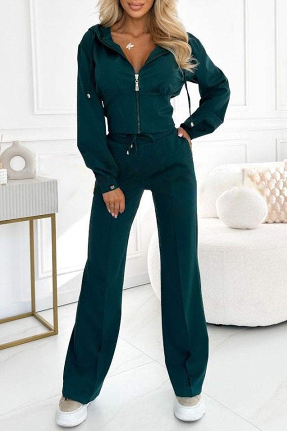 Women's Hooded Long-sleeved Casual Waist-hugging Suit